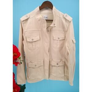 Kensie Jeans Womens Beige Lightweight Full Zip Denim Utility Cargo Jacket Size L